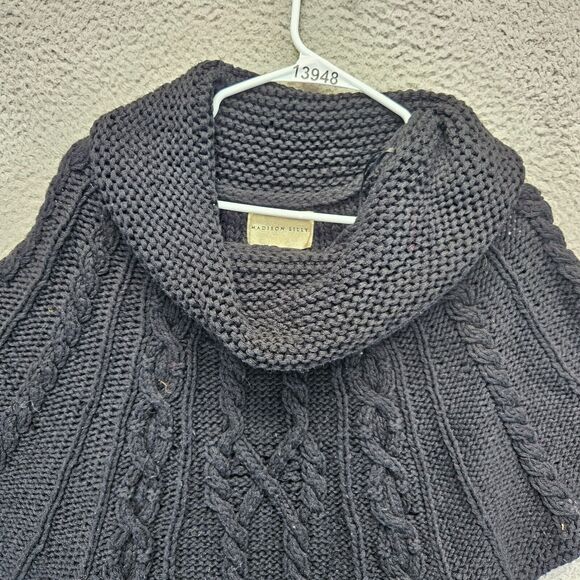 Madison Lilly Sweater Womens Small Black Cowl Neck Poncho Cable Knit - Picture 2 of 7
